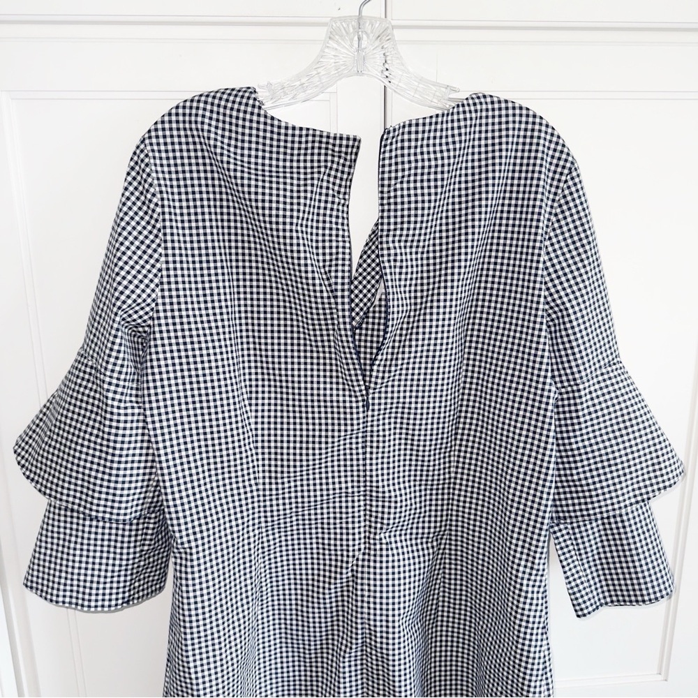 J. McLaughlin Letty Bell Navy/White Sz XL Gingham Ruffle Sleeve Dress Career - Picture 9 of 11